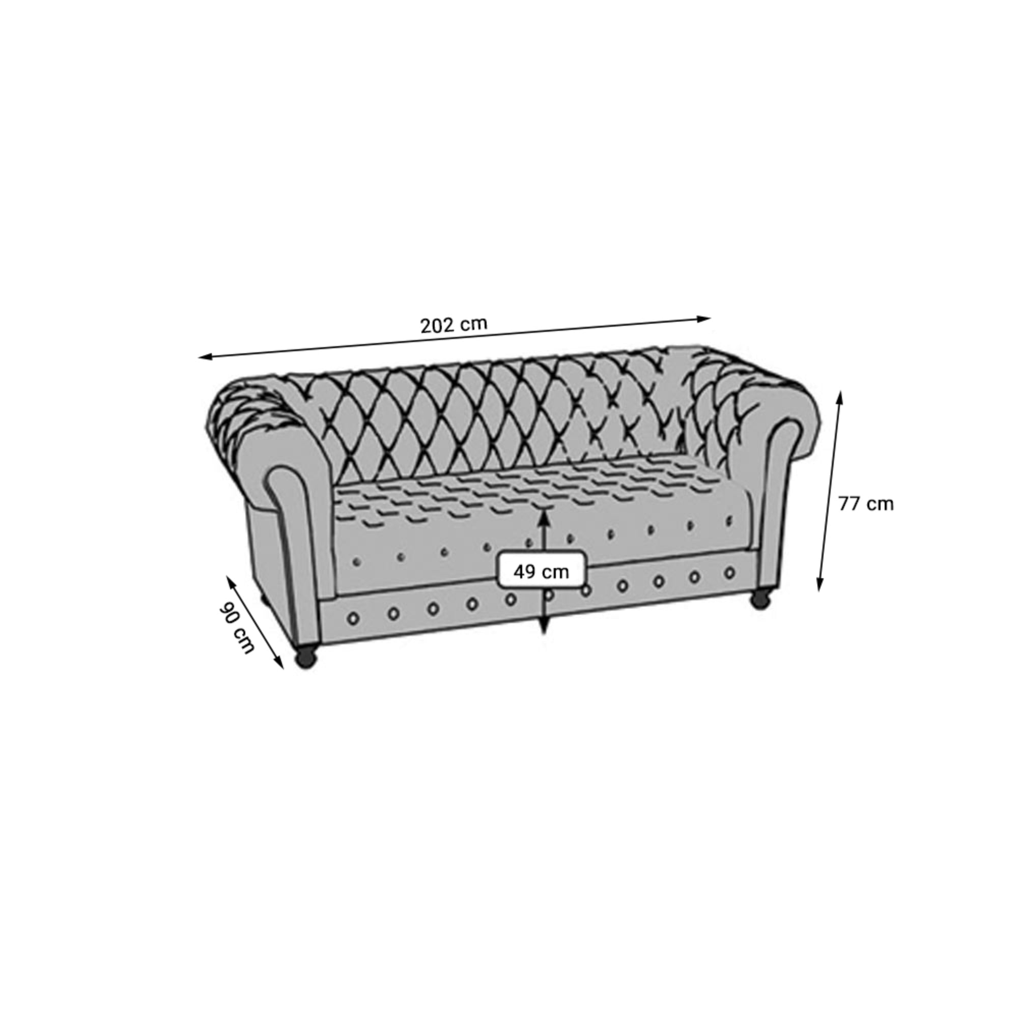 3 Seater Chesterfield Sofa Dimensions | Baci Living Room
